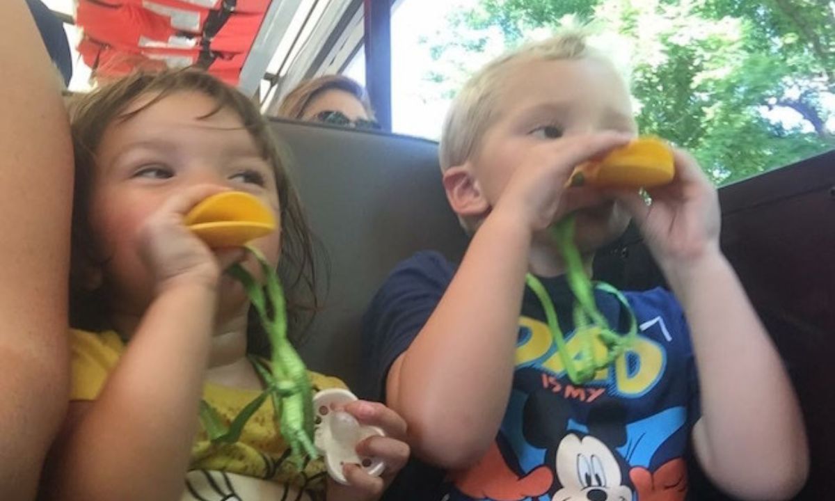 2 kids with duck bills